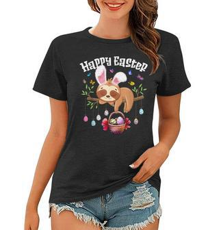 Happy Easter Day With Cute Sloth And Bunny Ears Egg Hunting Women T-shirt | Mazezy