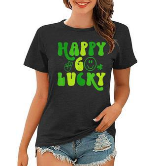 Happy Go Lucky Heart St Patricks Day Lucky Clover Shamrock Women T-shirt - Seseable