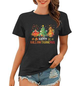Happy Hallothanksmas Halloween Thanksgiving Merry Christmas Gift Women T-shirt - Monsterry AU