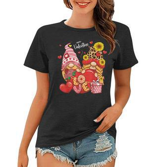 Happy Valentines Day Gnomes With Leopard Sunflower Valentine V8 Women T-shirt - Seseable