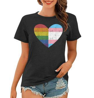 Heart With Rainbow And Transgender Flag For Pride Month Women T-shirt | Mazezy