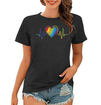 Heartbeat Rainbow Love Is Love Lgbt Lgbtq Gay Lesbian Pride Women T-shirt | Mazezy