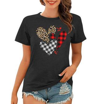 Hearts Leopard Buffalo Plaid Valentines Day 2023 Heart Love Women T-shirt - Seseable