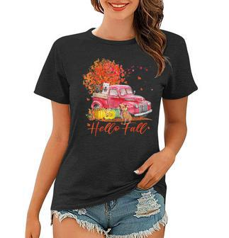 Hello Fall Pitbull Leaf Autumn Red Truck Dog Lover V2 Women T-shirt - Thegiftio UK