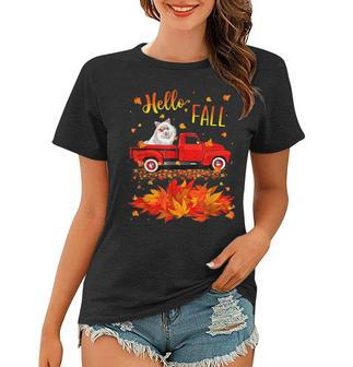 Hello Fall Samoyed Leaf Autumn Red Truck Dog Lover V2 Women T-shirt - Thegiftio UK