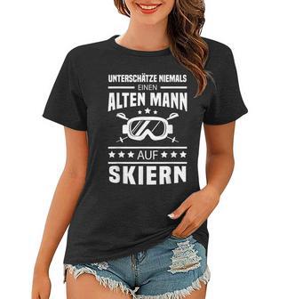 Herren Frauen Tshirt Niemals Einen Alten Mann Auf Skiern Unterschätzen, Skifahrer Motiv - Seseable