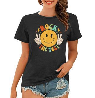 Hippie Test Day Rock The Test Groovy Motivational Teacher Women T-shirt | Mazezy