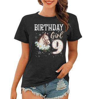 Horse Animal Lovers 9Th Birthday Girl Bday 9 Year Old Women T-shirt | Mazezy
