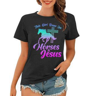 Horse Riding This Girl Runs On Horses & Jesus Women Mom Gift Women T-shirt - Seseable