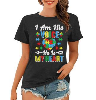 I Am His Voice He Is My Heart Autism Mom Autism Awareness Women T-shirt | Mazezy