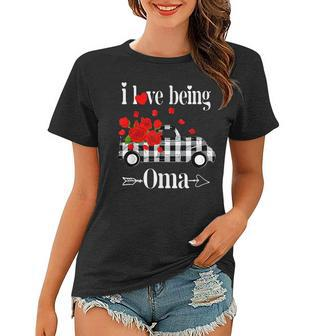 I Love Being Oma Valentine Heart Red Truck Women T-shirt - Seseable