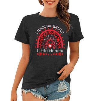 I Teach The Sweetest Hearts Rainbow Leopard Valentines Cute Women T-shirt - Seseable