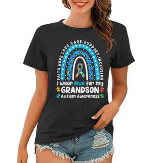 I Wear Blue For My Grandson Leopard Rainbow Autism Awareness Women T-shirt | Mazezy