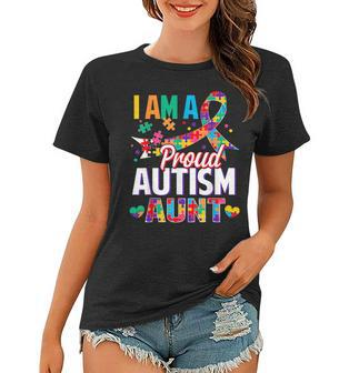 Im A Proud Autism Aunt Autism Awareness Puzzle Piece Auntie Women T-shirt | Mazezy