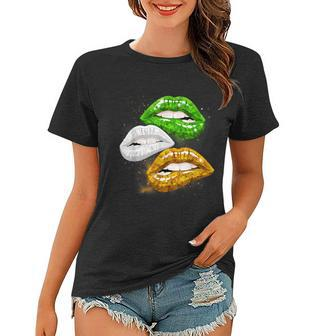 Irish Flag Shamrock Biting Lips Funny St Patrick Leprechaun Women T-shirt - Seseable