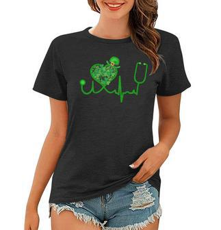 Irish Nurse St Patricks Day Shirt Stethoscope Heartbeat Women T-shirt | Mazezy