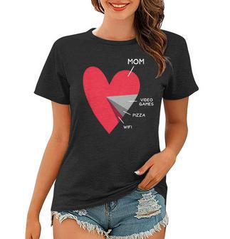 Kids Funny Heart Mom Video Games Pizza Wifi Valentines Day Women T-shirt | Mazezy