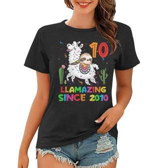 Kids Sloth Riding Llama Cute Llamazing 10Th Birthday Gifts Kids Women T-shirt - Seseable