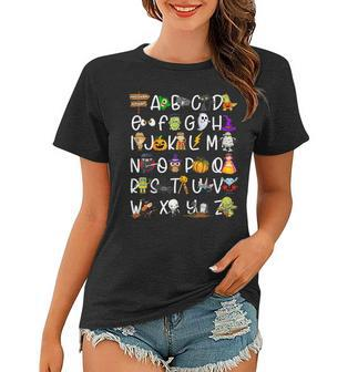 Kindergarten Teacher Student A-B-C Alphabet Halloween Women T-shirt - Thegiftio UK