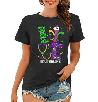 Leopard Love Nurse Life Scrub Nurse Mardi Gras Women Rn Icu Women T-shirt - Seseable