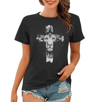 Lion Cross God Christian Religion Lions Christian Women T-shirt | Seseable CA