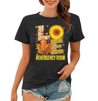 Love Emergency Room Nurse Scrubs Thanksgiving Sunflower Fall Women T-shirt - Thegiftio UK