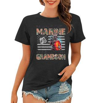 Lovely My Grandson Is A Marine Proud Grandma Proud Grandpa Women T-shirt | Mazezy