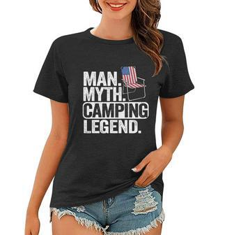 Man Myth Camping Legend Us American Flag Chair Camping Dad Gift Women T-shirt - Monsterry