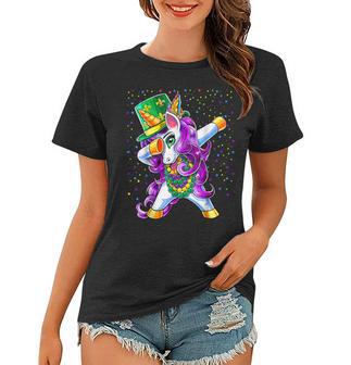 Mardi Gras Dabbing Unicorn Jester Hat Bead Costume Dab Cool Women T-shirt - Seseable