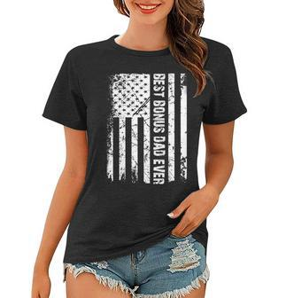 Mens Best Bonus Dad Ever American Flag Tshirt Father Day Gift Women T-shirt | Mazezy