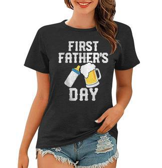 Mens First Fathers Day Beer Baby Bottle Dad Daddy Women T-shirt - Thegiftio UK
