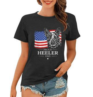 Mens Proud Cattle Dog Heeler Dad American Flag Patriotic Dog V2 Women T-shirt - Monsterry