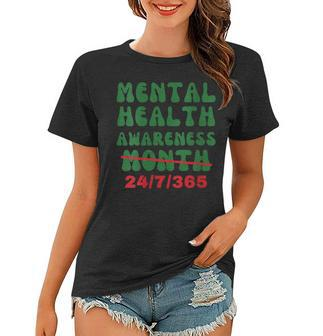 Mental Health Awareness Month Groovy Funny Green Ribbon Gift For Womens Women T-shirt - Thegiftio UK