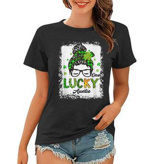 One Lucky Auntie Messy Bun Shamrock St Patricks Day Women T-shirt - Thegiftio UK