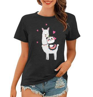 Panda Riding Llama Best Friends Alpaca Animal Lover Gift Women T-shirt - Seseable