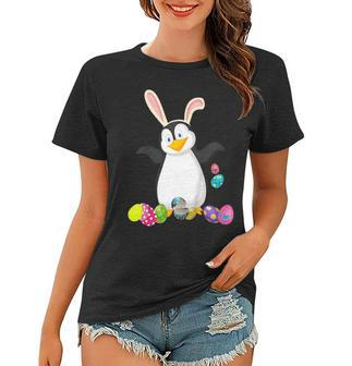 Penguin And Bunny Rabbit Hat Easter Eggs Happy Day T Shirt Women T-shirt | Mazezy
