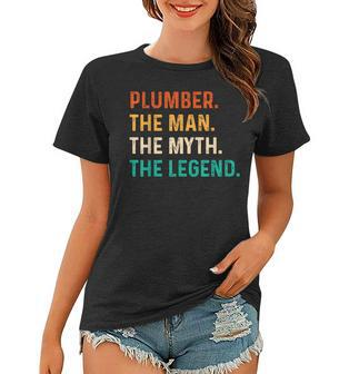 Plumber The Man The Myth The Legend Retro Heating Technician Women T-shirt - Seseable