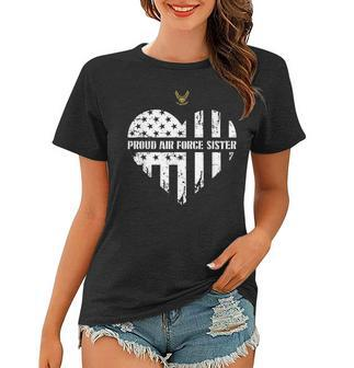 Proud Air Force Sister Pride Military Family Heart Gift Women T-shirt - Seseable