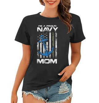 Proud Navy Mother American Flag Vintage Mom Women T-shirt - Seseable