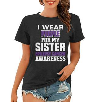 Proud Sister Epilepsy Awareness Purple Ribbon Gift Women T-shirt | Mazezy