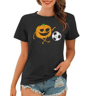 Pumpkin Playing Soccer Football Halloween Costume Sports Women T-shirt - Thegiftio UK