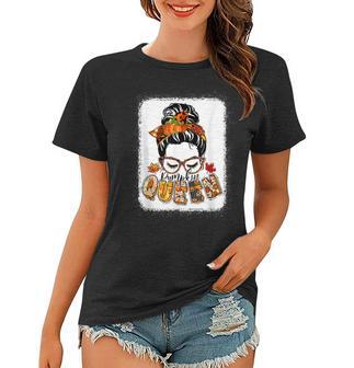 Pumpkin Queen Messy Bun Fall Pumpkin Fall Vibes Autumn V3 Women T-shirt - Thegiftio UK