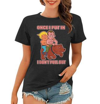 Putin Trump Riding Bear Design Horse Russia Funny Women T-shirt | Mazezy