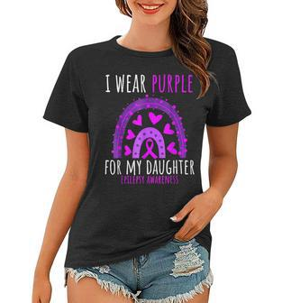 Rainbow Hearts Mom Dad Purple Daughter Epilepsy Awareness Women T-shirt | Mazezy