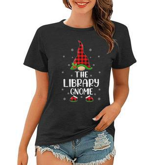 Red Buffalo Plaid Matching The Library Gnome Christmas Women T-shirt - Thegiftio UK