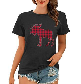 Red Plaid Buffalo Moose Christmas Matching Family Pajama Raglan Women T-shirt - Monsterry CA