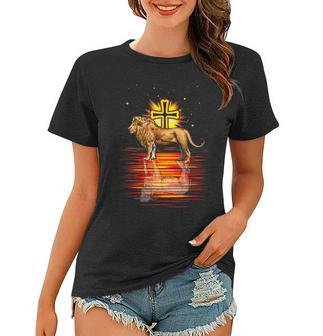 Religious Christian Lion Cross Reflection Women T-shirt - Seseable