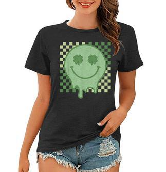 Retro Groovy Shamrock Smile Face St Patricks Day Hippie V2 Women T-shirt | Mazezy