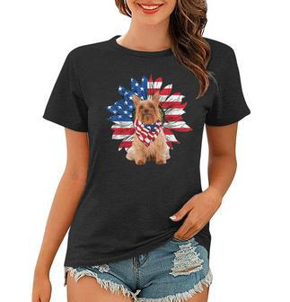 Silky Terrier American Flag Sunflower Dog Lovers 4Th Of July Women T-shirt | Mazezy