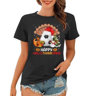 Soccer Halloween Merry Christmas Happy Hallothanksmas Women T-shirt - Thegiftio UK